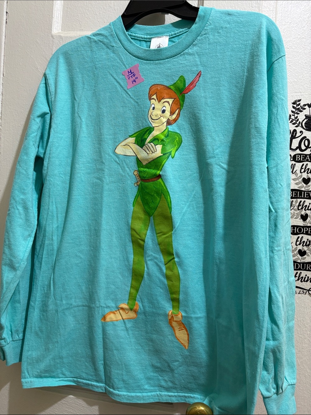 ' Long-Sleeve Peter Pan Graphic Tee - Teal. ( UNISEX)
PTP ( 19”)